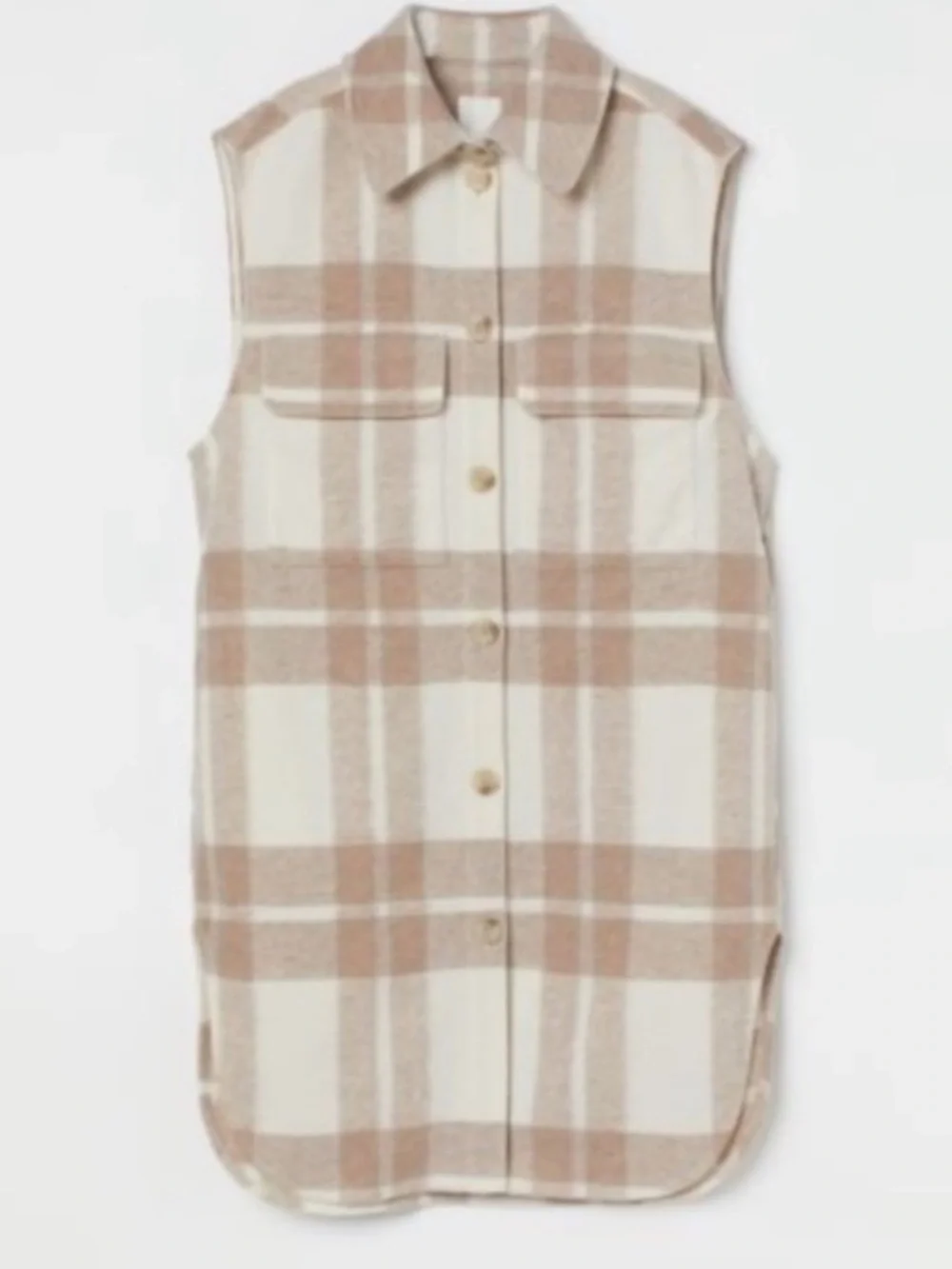 H&M Beige and Cream Plaid Sleeveless Button-Down Sleeveless Jacket-NWT, Sz M